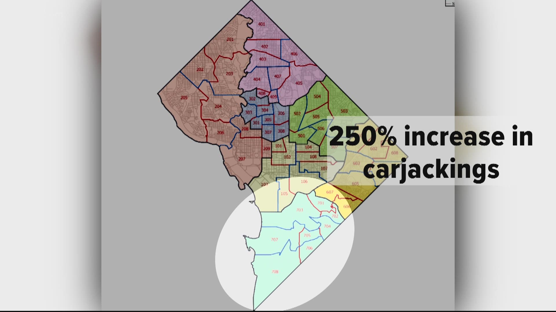 According to MPD, carjackings were up 141% compared to 2019. Some police districts reported increases as high as 250%.