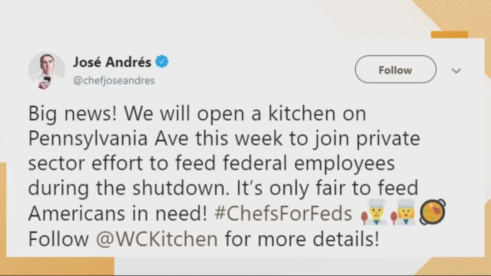 Jose Andres is stepping up again and helping feed furloughed workers.