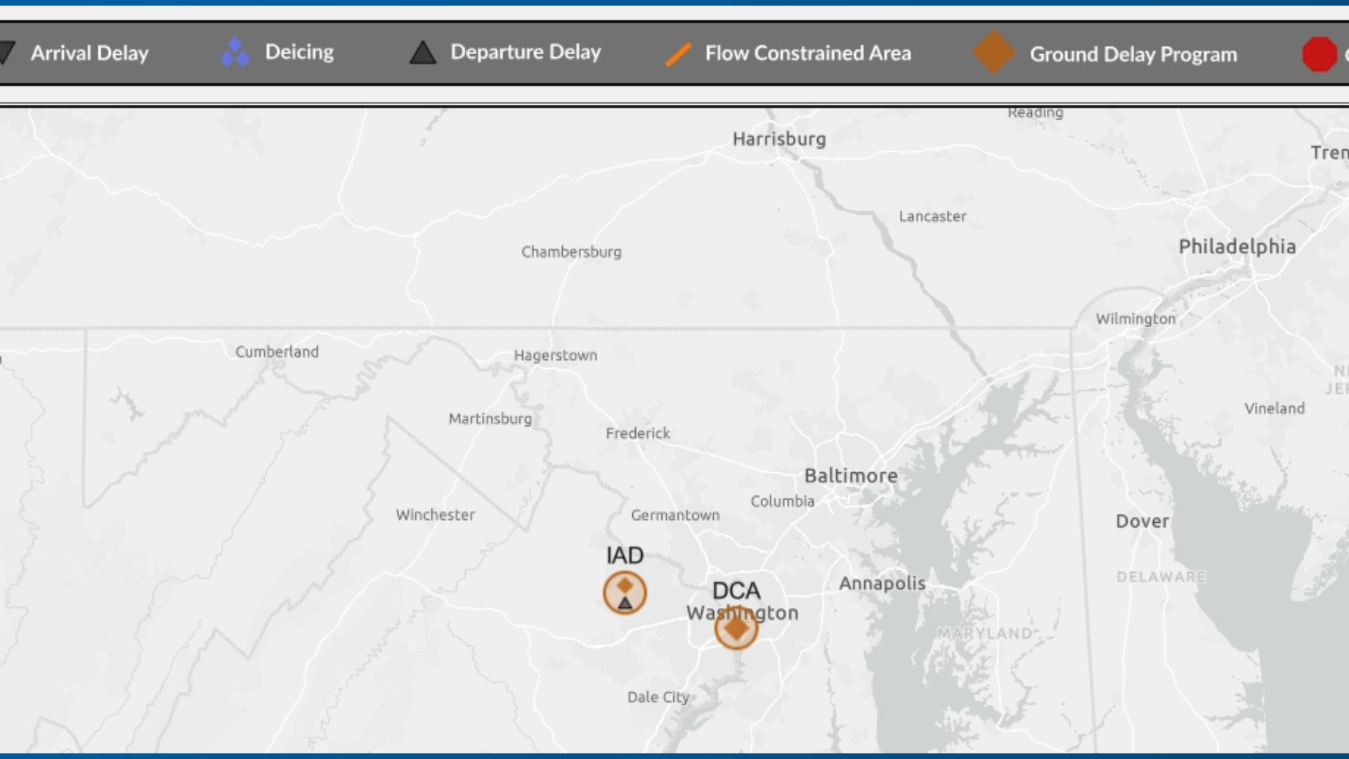 Ground delays issued for IAD, DCA amid severe thunderstorm warning