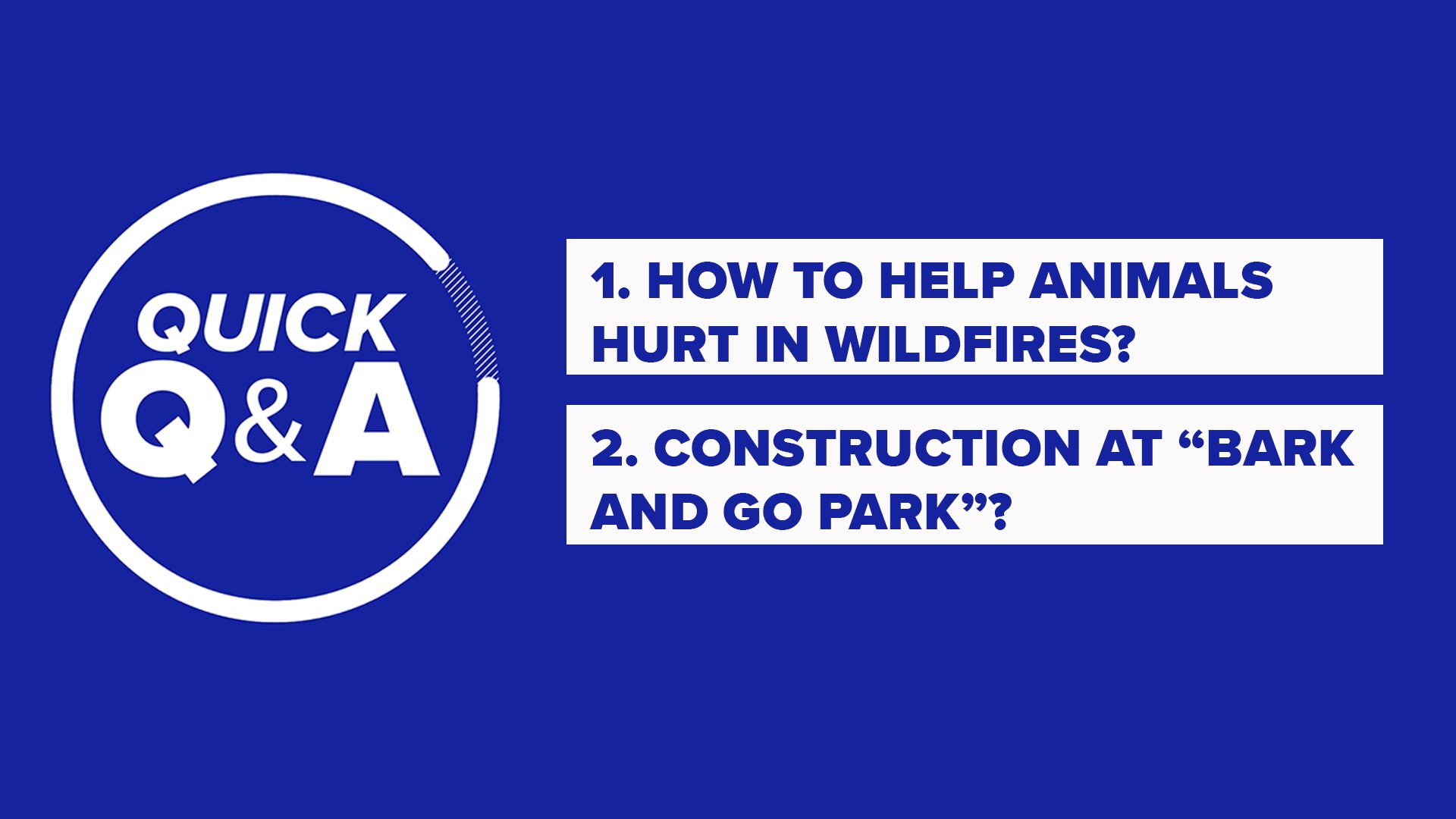 Want to help those displaced animals in the Australian wildfires? Plus is there construction going on at the "Bark and Go Park" at Navy Yard? We've got your answers