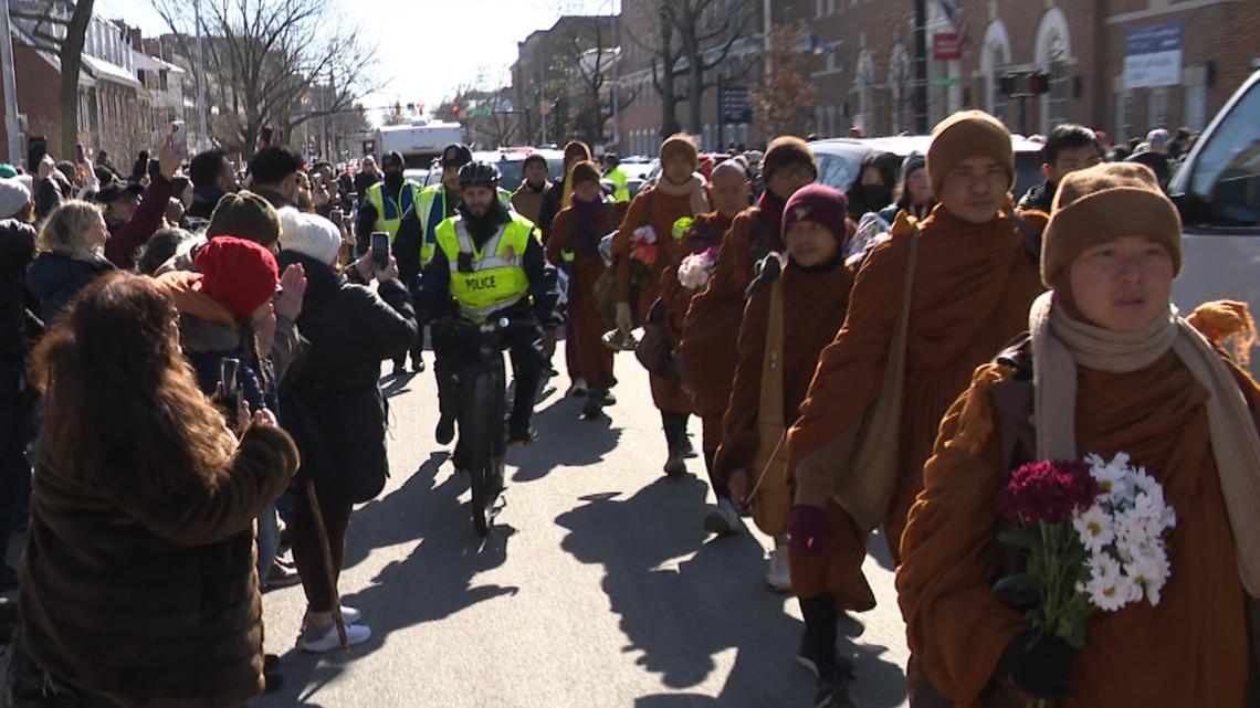 Buddhist monks draw massive crowds to Alexandria streets during cross-country peace trek