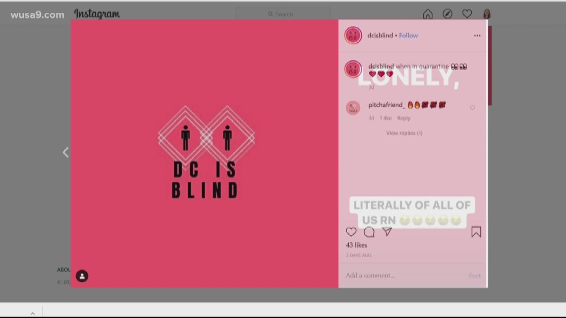 When the owner of a small marketing agency lost clients because of the coronavirus pandemic, she decided to create 'DC is Blind' to connect people in isolation.
