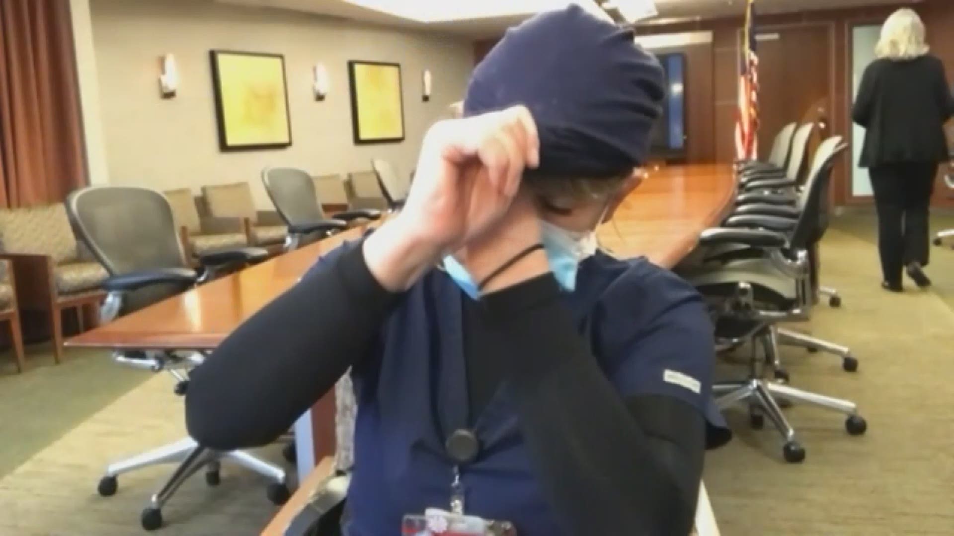 Nurse Marie Basilici walks through the levels of personal protective equipment she wears each day to keep herself safe from coronavirus.