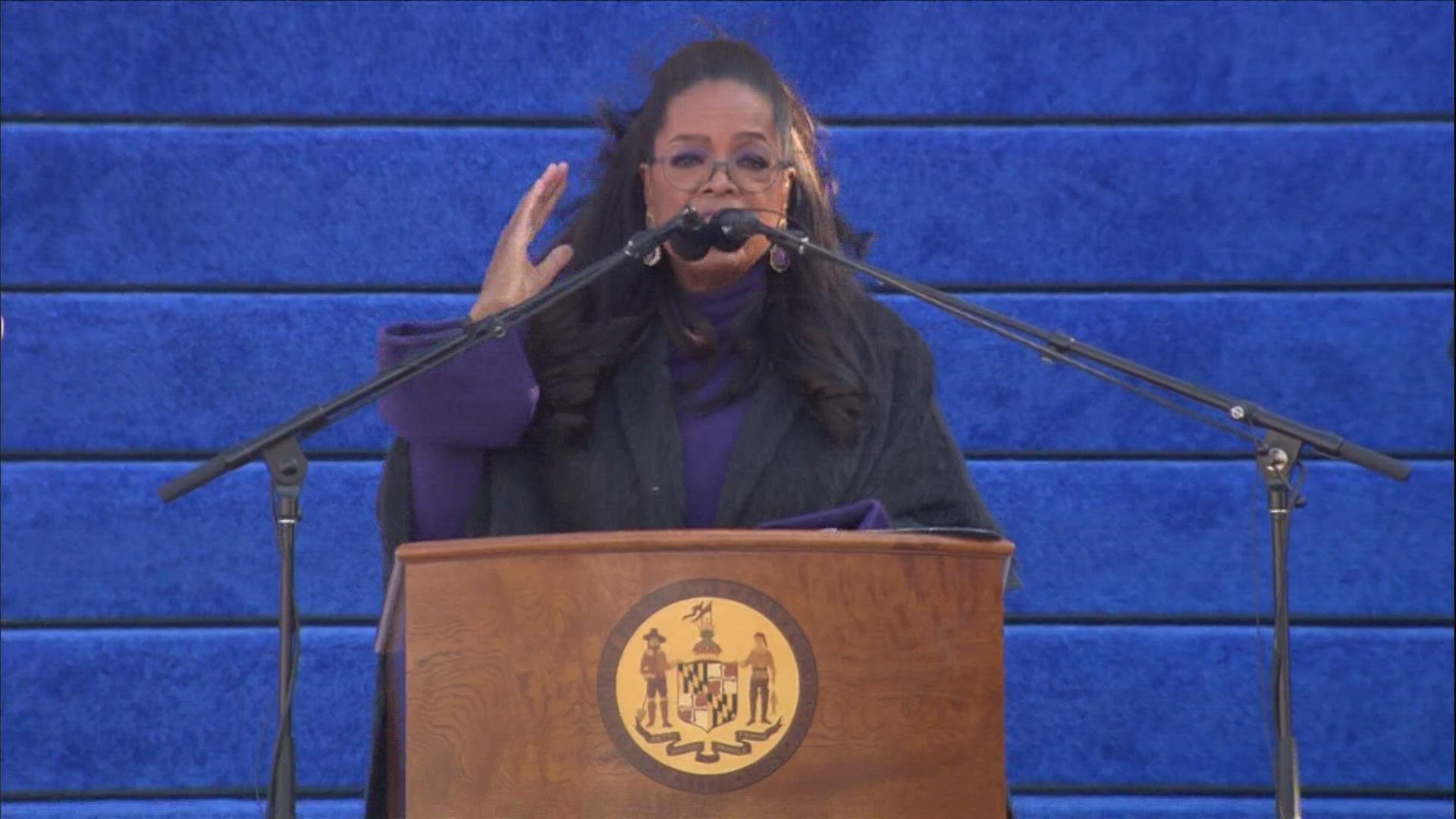 Oprah Winfrey speaks at Maryland governor Wes Moore's inauguration, only the third African-American to hold a governor’s seat in American history.