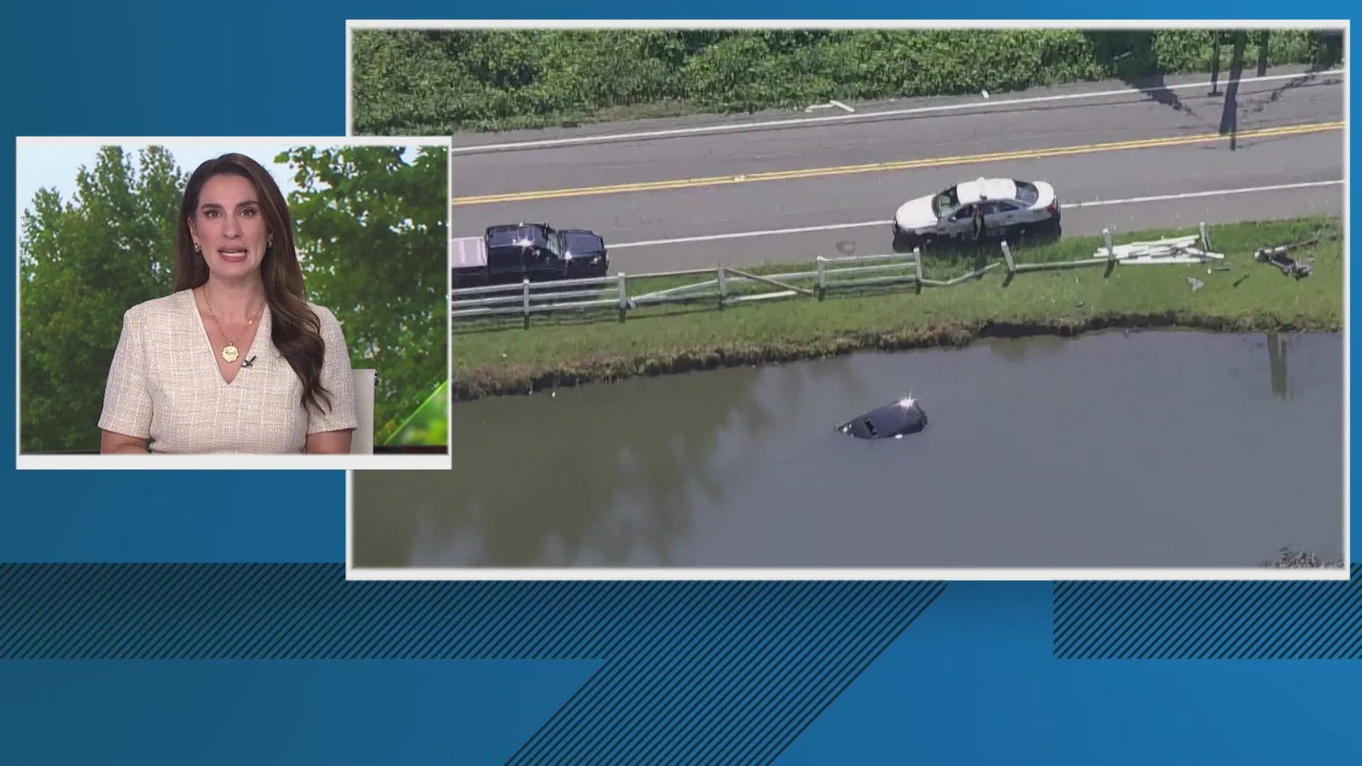 A woman and her dog are safe after she drove her car into a pond in Bowie Wednesday morning.