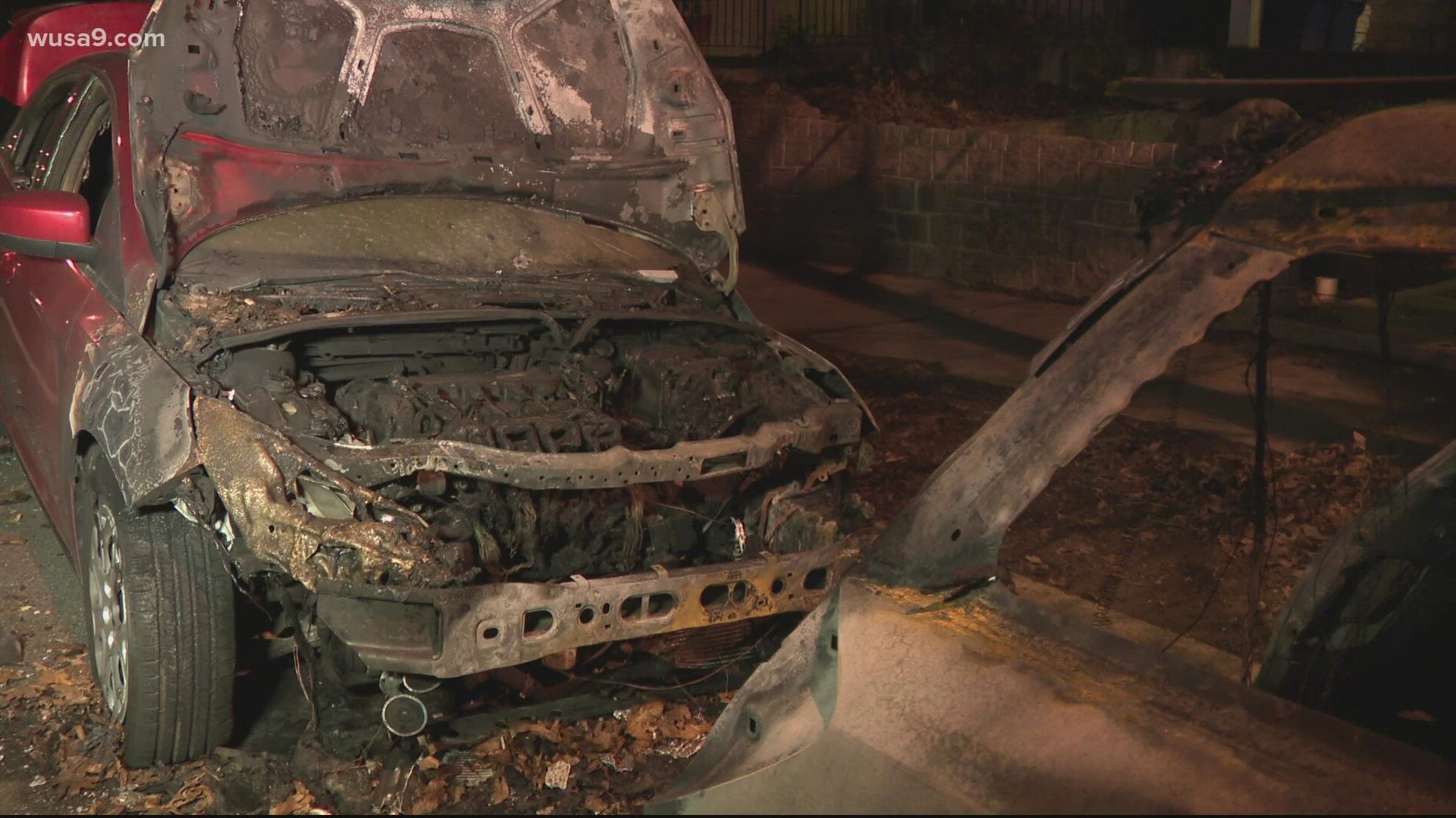 Multiple cars parked on top of leaves have caught fire in D.C. over the last few days.