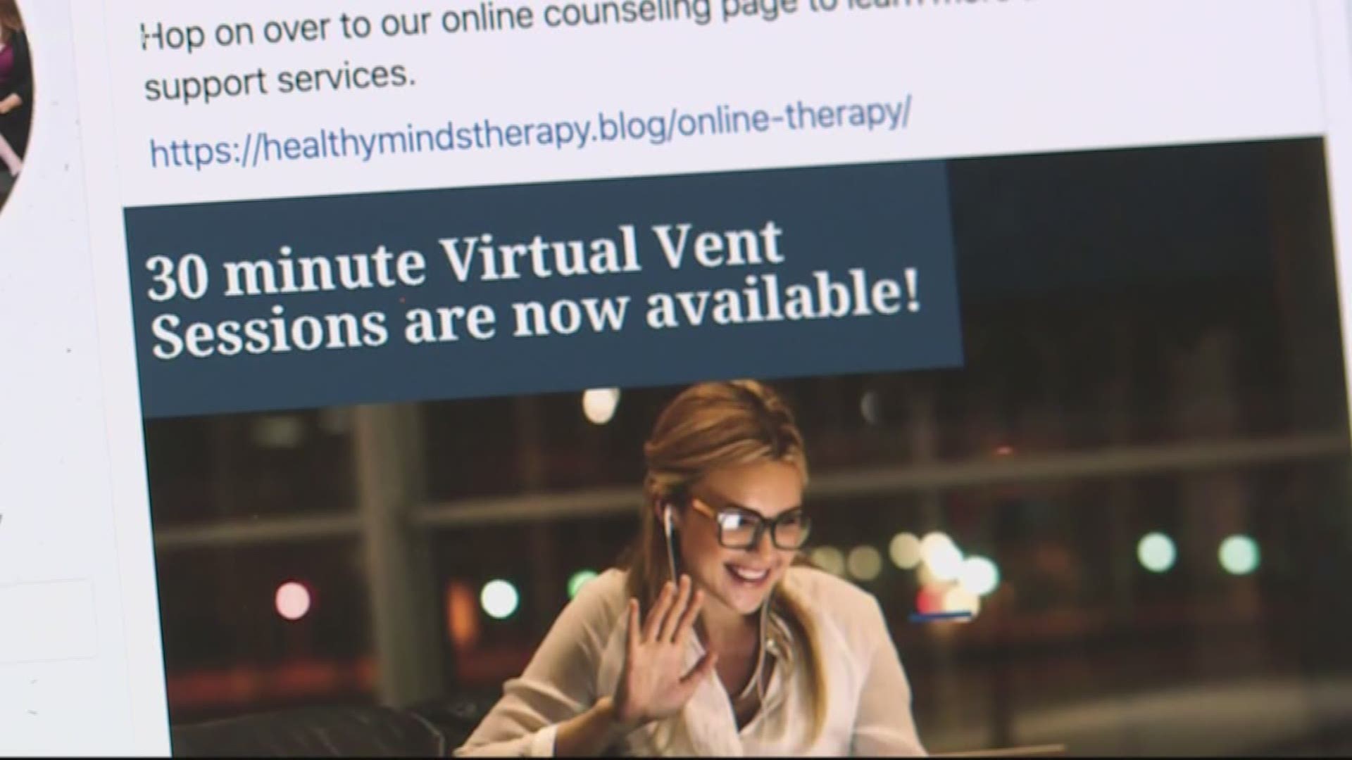 With the spread of coronavirus bringing plenty of stress, customers can buy $29 "virtual vent" sessions to speak with a licensed professional counselor.