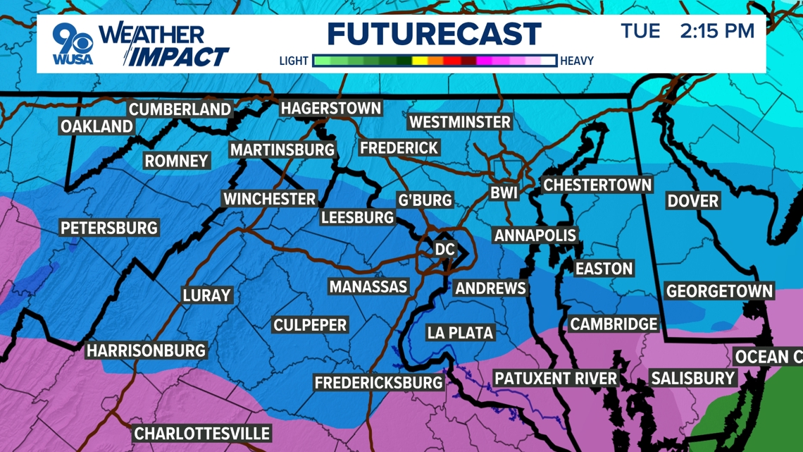 Timetable: snow and rain for DC Tuesday