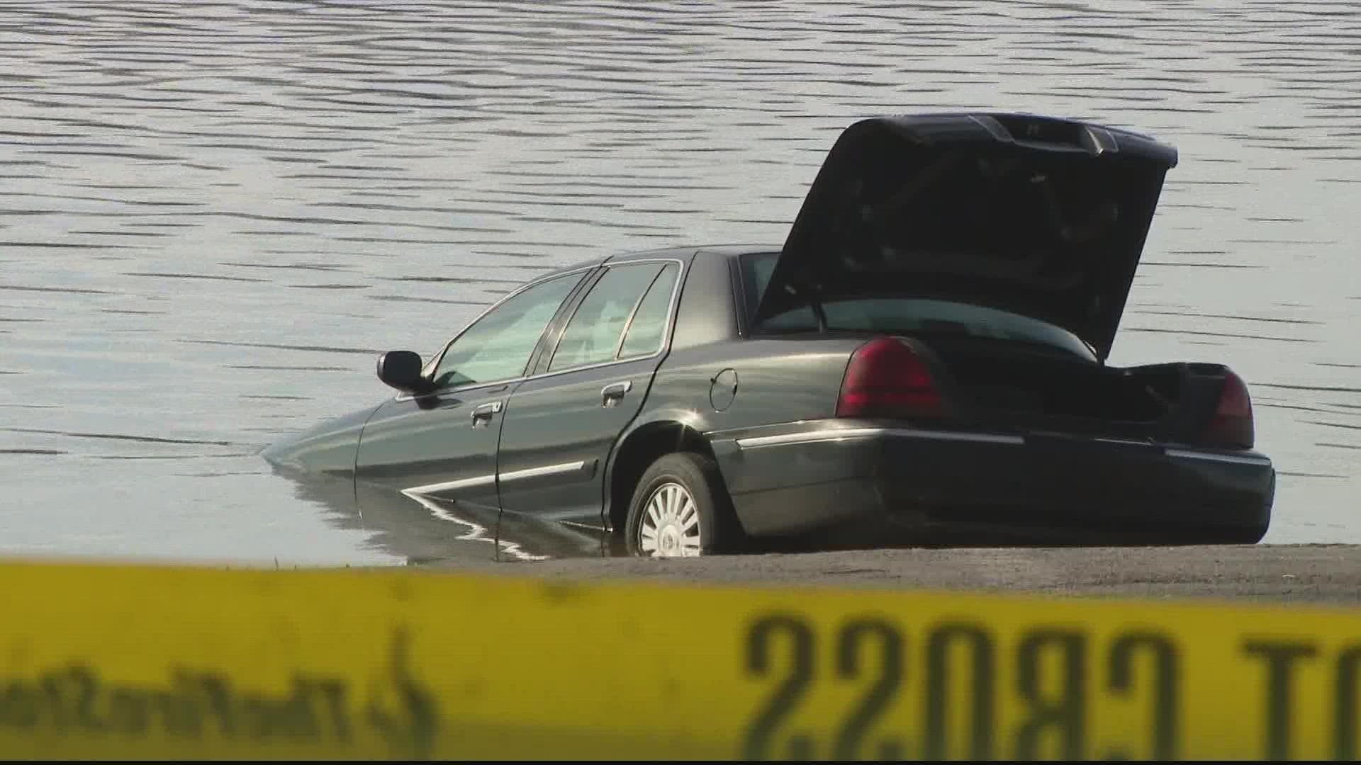 Police in Montgomery County found a man dead inside a car in the Potomac River Sunday morning.