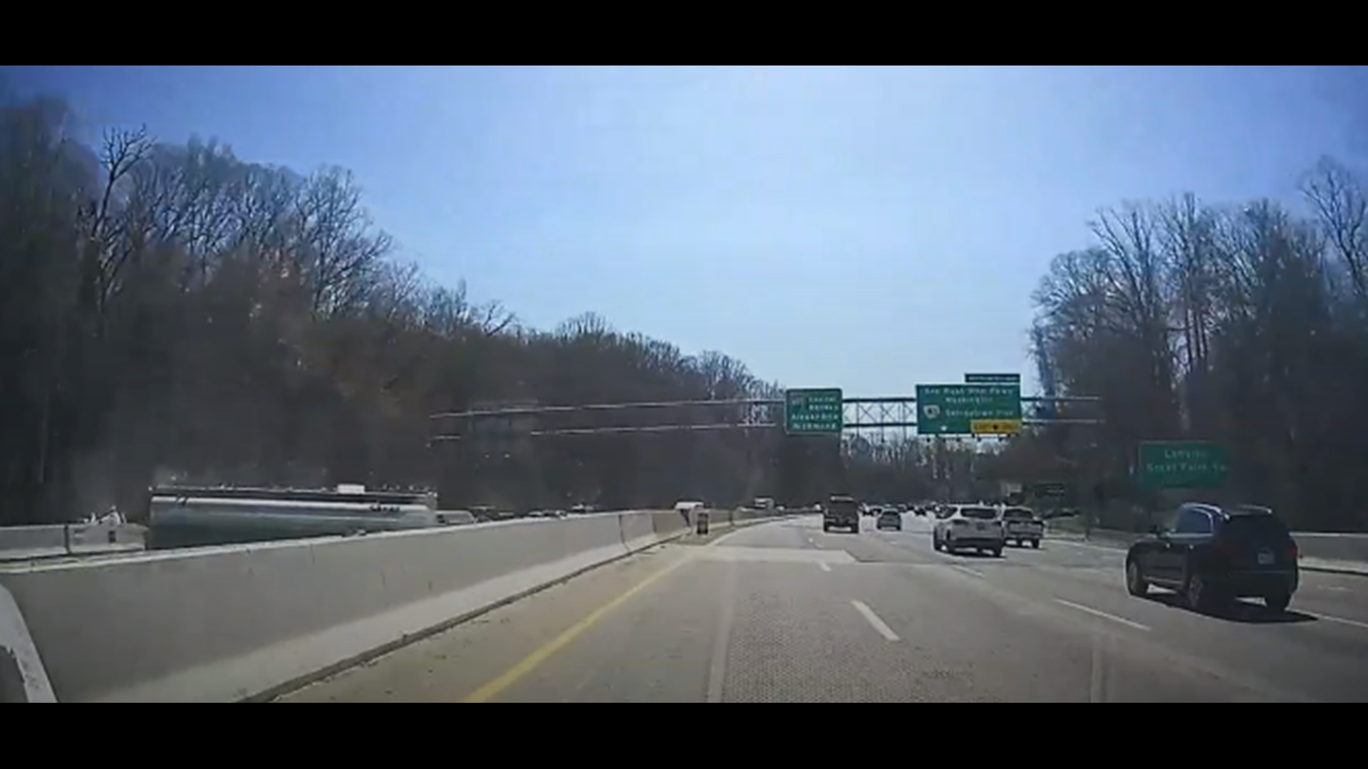 All northbound lanes of the Capital Beltway shutdown after tanker truck overturns. Video courtesy of Harold Smith.