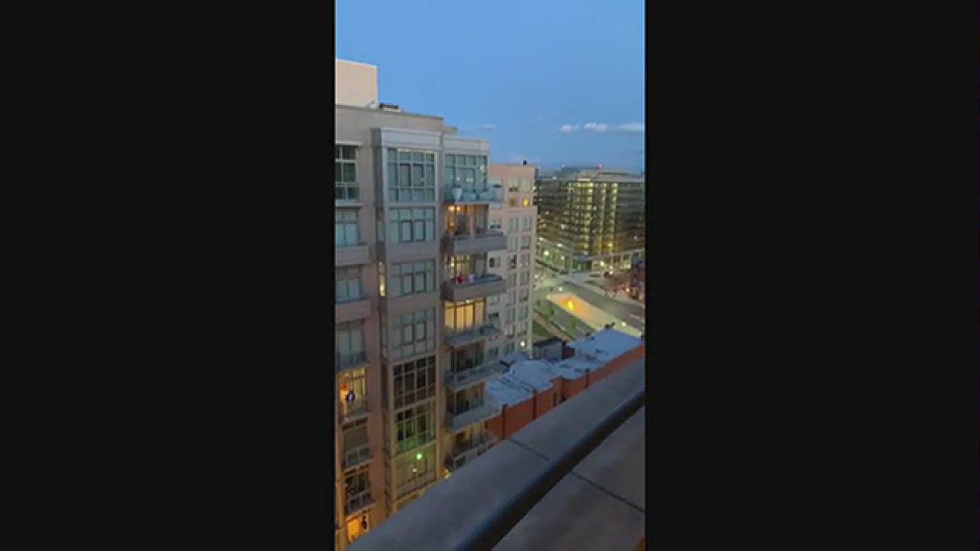 A video from Downtown D.C. shows residents in apartment high rises clapping for health care workers who are on the frontlines of the coronavirus.