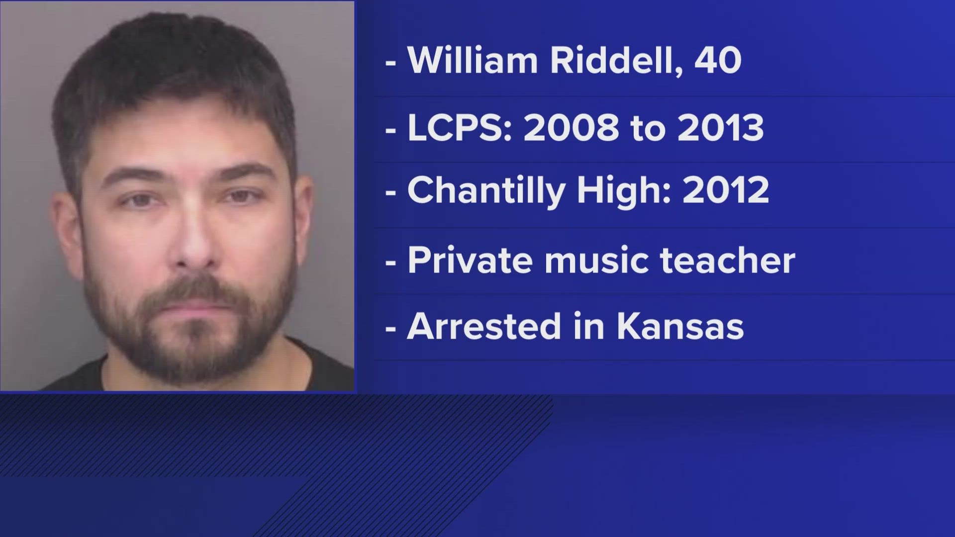 Prior to his move to Kansas, Riddell privately taught music in the Chantilly area. Loudoun County Public Schools also employed him between 2008 and 2013.