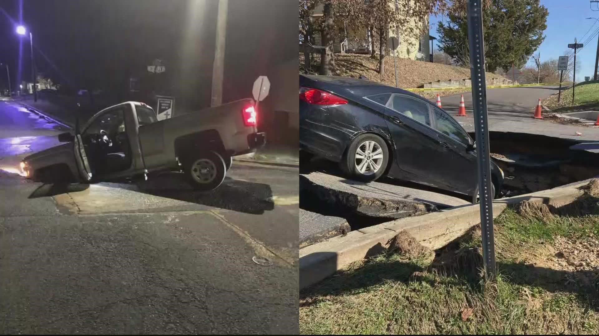 Crews are working to repair a large sinkhole in Bowie Monday. An 8-foot sinkhole opened up in an intersection before dawn after a water main burst underground.