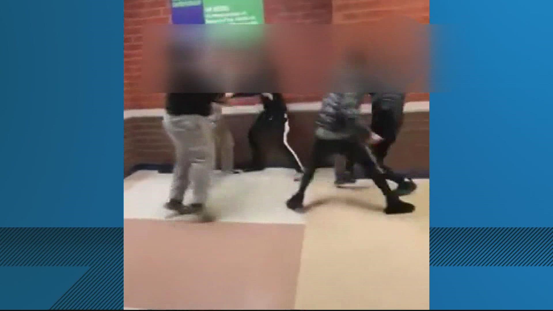 A teen was sent to the hospital and eight others are facing a number of charges after a large fight broke out at a Spotsylvania high school Tuesday.