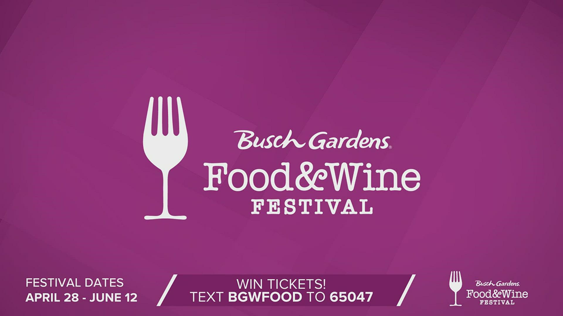 Text for a chance to win tickets to the Busch Gardens Food & Wine Festival!