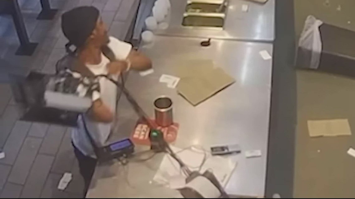 Man throwing cash register at Chipotle employees caught on camera