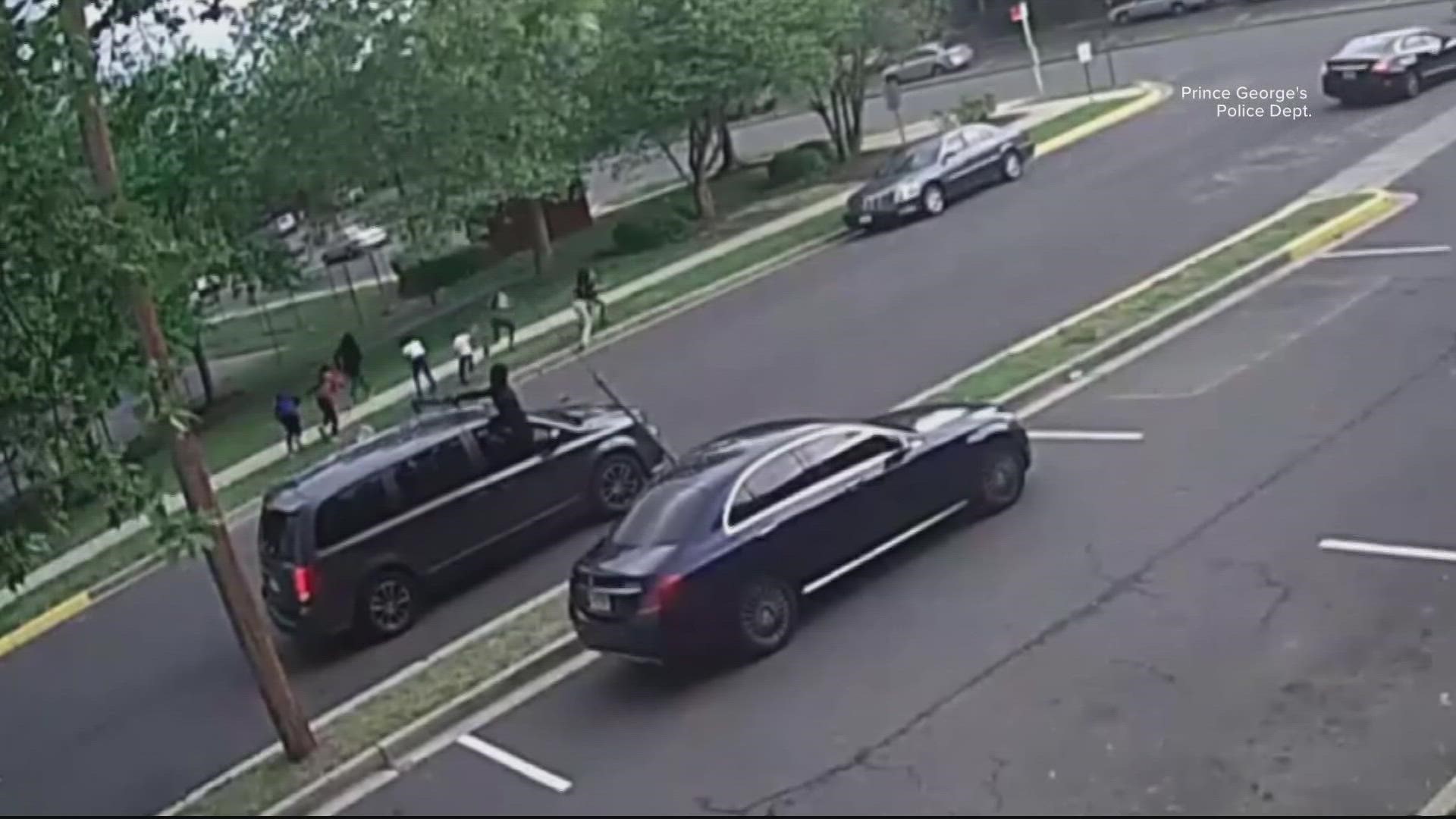 Prince George's County Police released a video showing gunmen shooting from two vehicles at a group of about 9 people. Two boys were injured and a dog died.