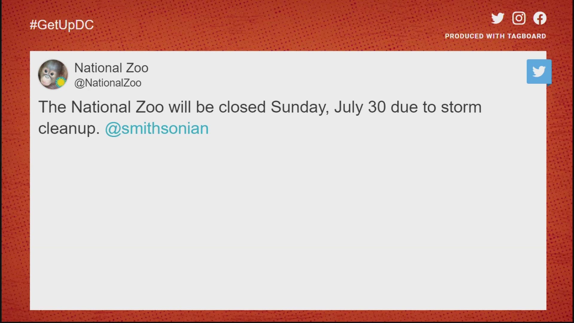 The National zoo will be closed all day due to storm cleanup.