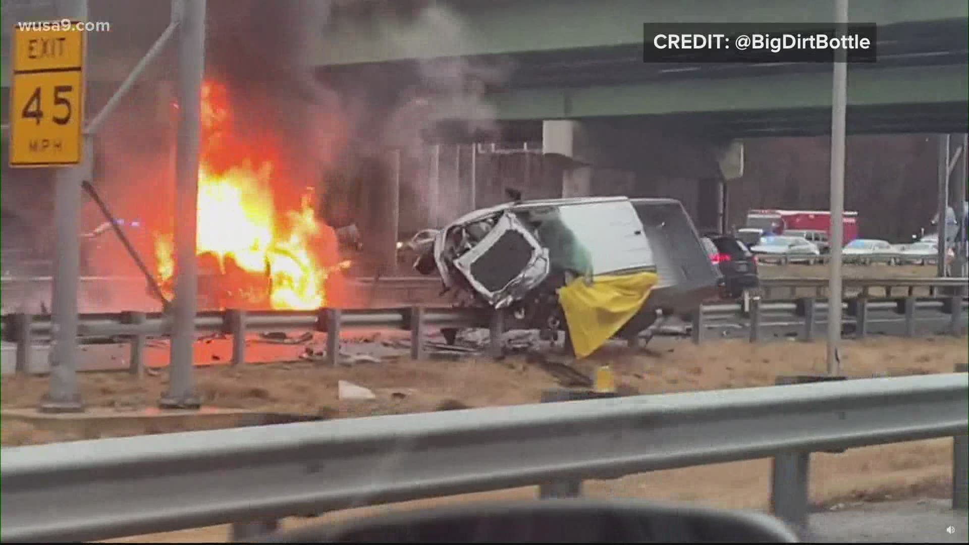 The crash, which blocked the SB express lanes and the left side of the mainline on I-95 near Dale City, resulted in multiple delays and stopped traffic for hours.