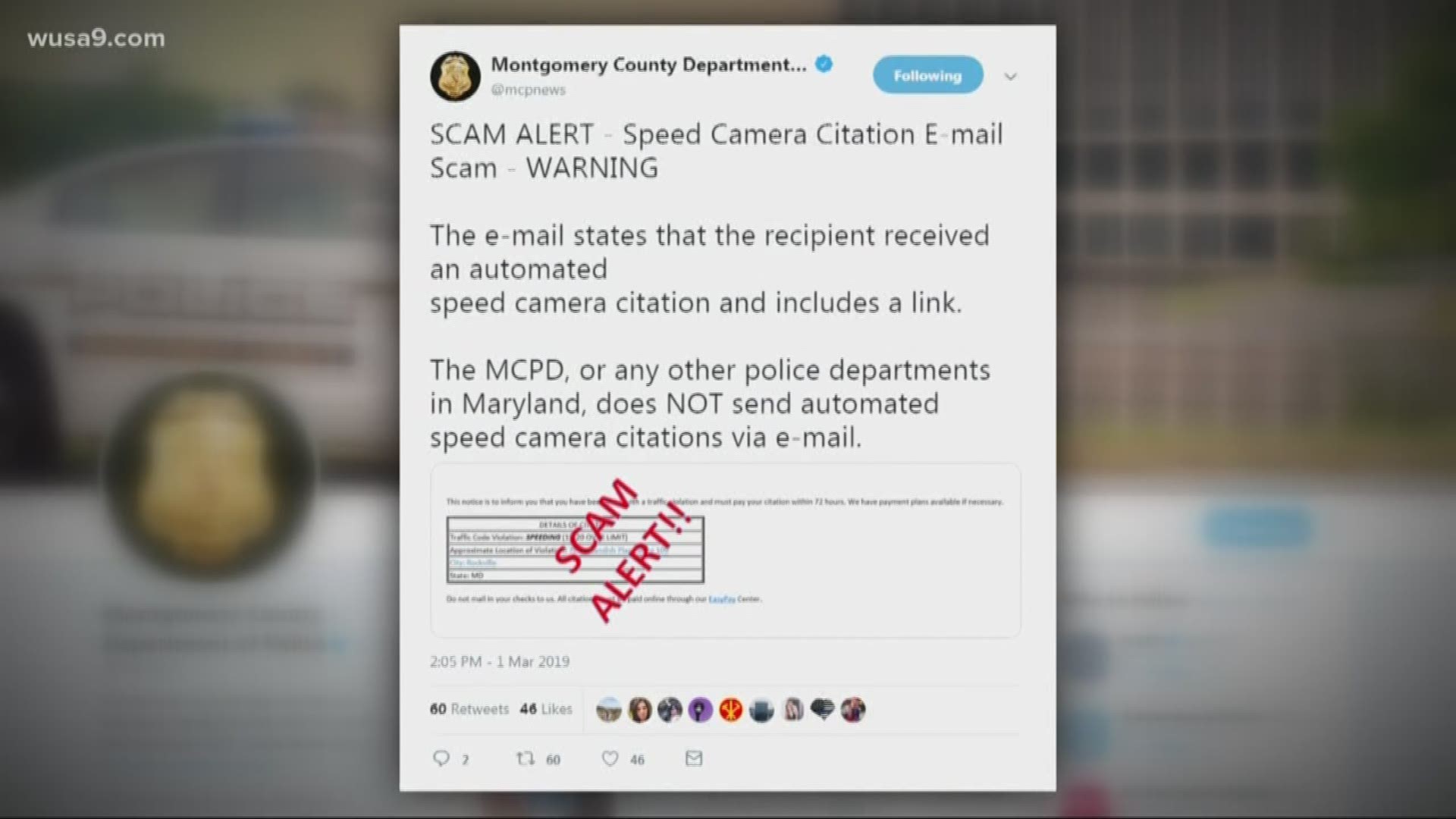 The link asks for personal information, said police spokesman Captain C. Thomas Jordan. The email, unlike an actual speed camera ticket, includes no photos of your license plate.