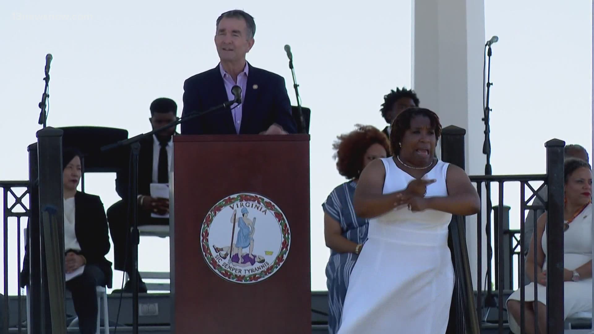 "We've struggled to live up to our own ideals of freedom and justice for all," Northam said. The first enslaved African Americans landed at Hampton in 1619.