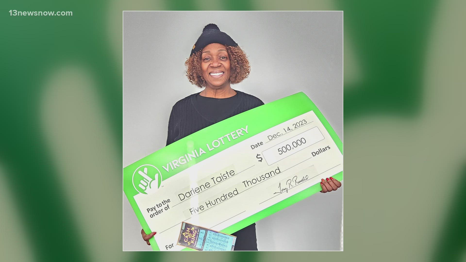 Darlene Taiste stopped at her usual coffee place in Virginia Beach and left with a scratch off ticket worth half a million dollars!