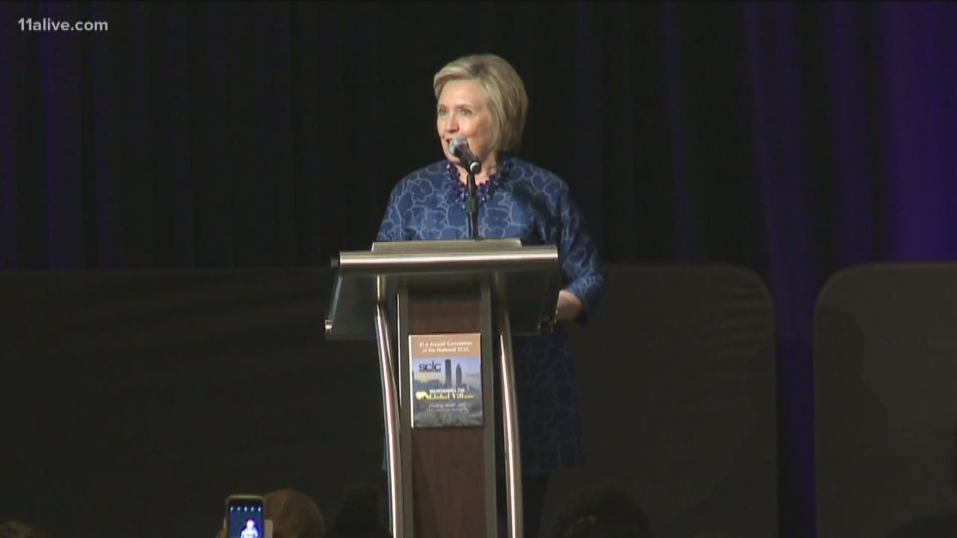 During Friday afternoon's Southern Christian Leadership Conference Women's Empowerment Luncheon, former U.S. Secretary of State Hillary Rodham Clinton condemned statements from President Donald Trump.
