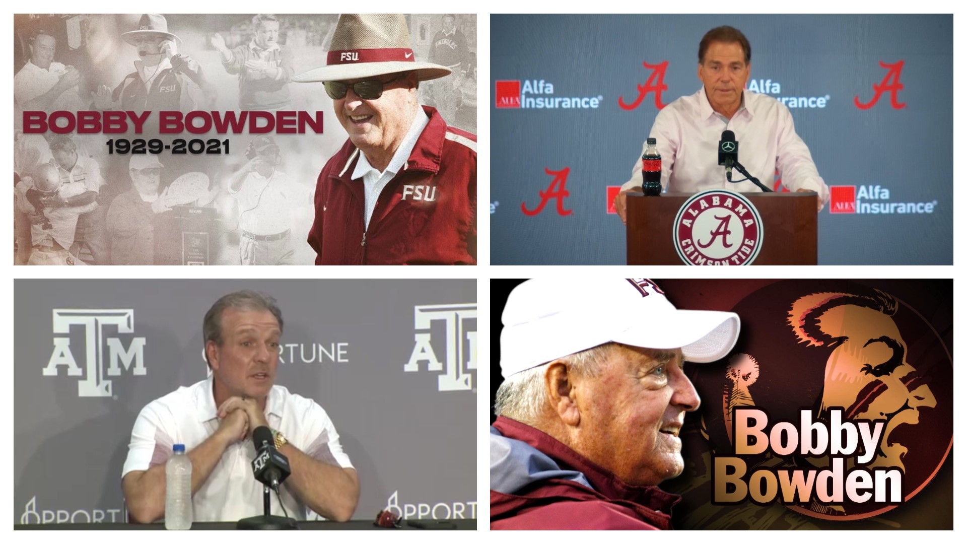 Hall of Fame college football coach Bobby Bowden has died after a battle with pancreatic cancer. Nick Saban & Jimbo Fisher were both close to Coach Bowden.